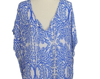 Bathing Suit Cover Up Sun UV Protective Short Sleeve Blue & White Cover Up Tunic Size L/XL