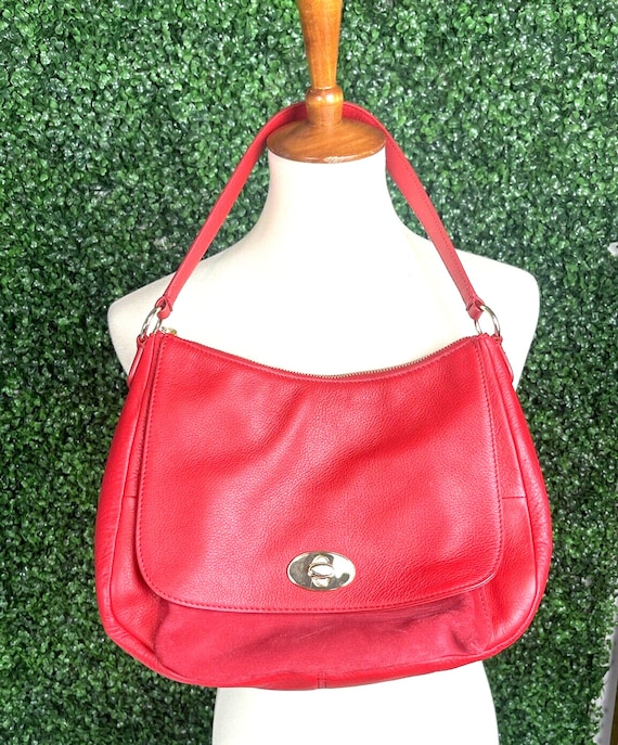 Talbots Red Handbag Pebbled Leather Suede Crossbo… - image 1