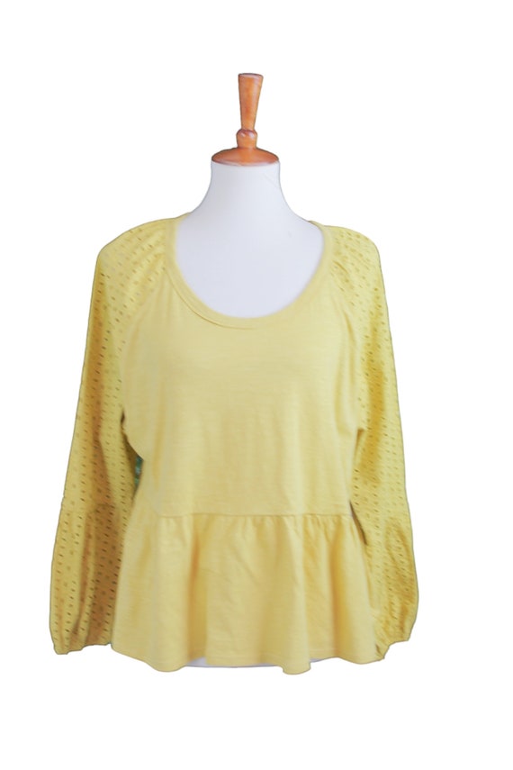 Yellow Ruffle Top with Eyelet Sleeves 100% Cotton… - image 1