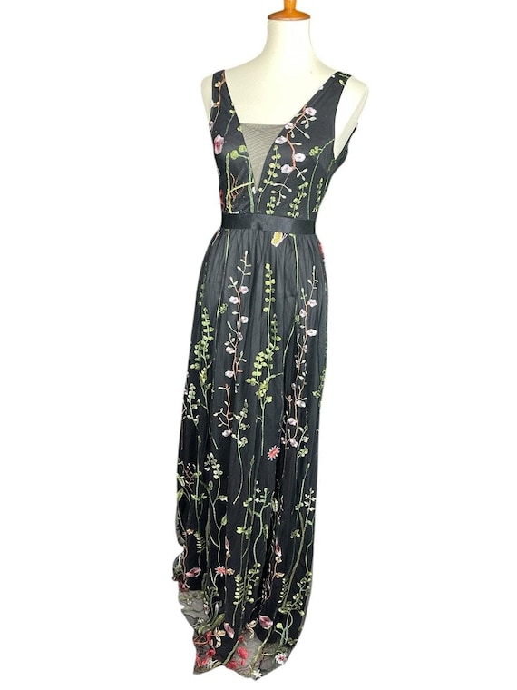 Black Floral Embroidered Mesh Overlay Dress Sheer Dainty Whimsy Goth Fairy  - Etsy Canada