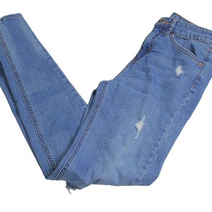 Distressed Skinny Jeans Women Size 2 Blue Mid Rise Medium Wash