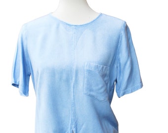 Chambray Knotted Shirt Light Wash Denim Top, Size Medium Boho Cottage Core