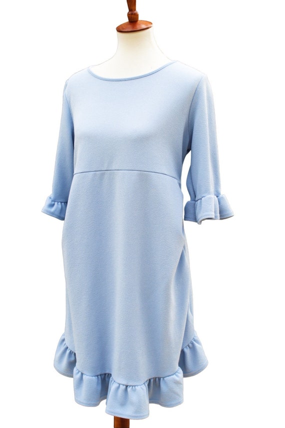 Powder Blue Ruffle Maternity Dress, Maternity Pict
