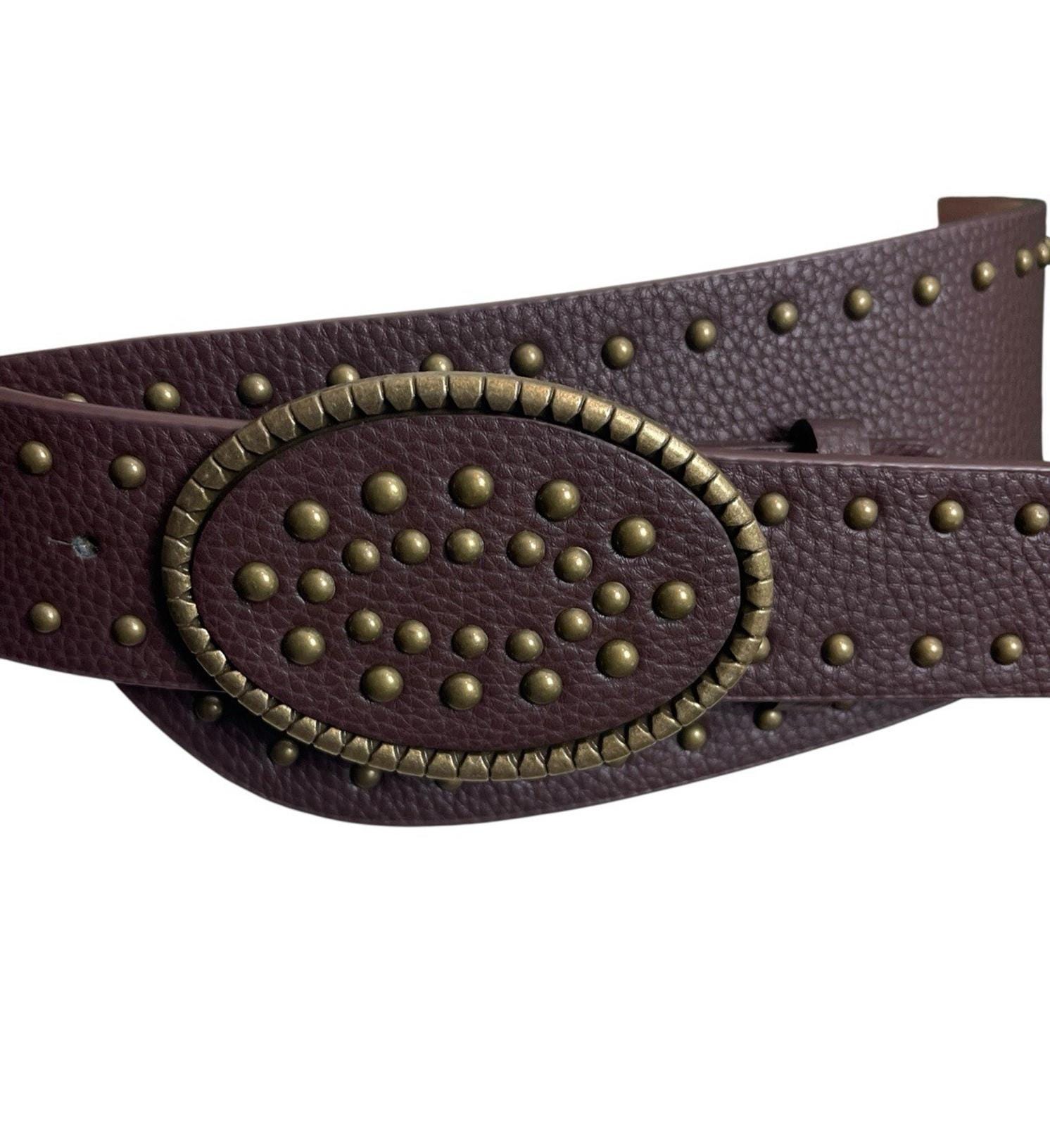 Western Brown Vegan Leather Studded Buckle Belt Biezeib Western Belts for Women Vintage Faux Leather Studded  main image 2