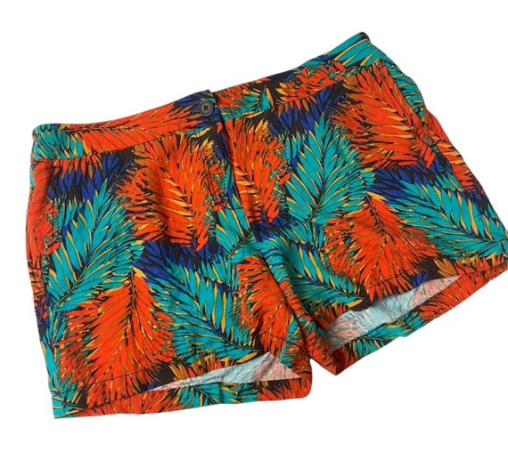 Tropical Shorts Orange Green Blue Fern Print Shorts Womens Size 14 Linen Blend Abstract Y2K Etsy