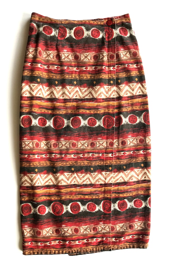Red Abstract Wrap Skirt Size Large 1990s Vintage … - image 2