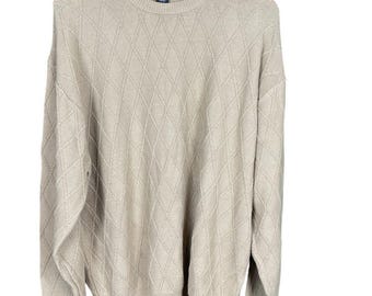 Vintage Knightsbridge Beige Argyle Diamond Sweater Mens Large Classic Preppy