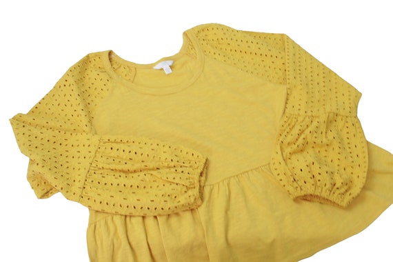 Yellow Ruffle Top with Eyelet Sleeves 100% Cotton… - image 5