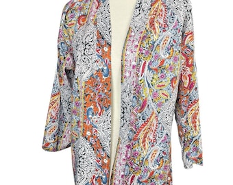 Colorful Floral Open Kimono Women Size Small Paisley Print Boho Vintage Style