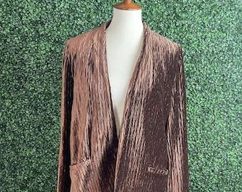 Brown Velvet Blazer Open Front Textured  Size Medium Pockets