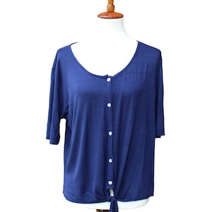 Blue Knotted Button Down Shirt Classic Blue Shirt Women Size Large