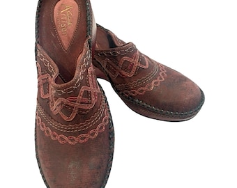 Clarks Artisan Collection Rot Distressed Leder Wedge Clogs Schuhe Damen 6,5 Meter