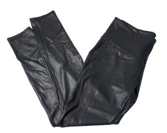 Zwarte kunstleren legging damesmaat L: 12-14 zwart stretch