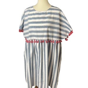 Striped Linen Dress with Tassels Size XXL Beachy Coastal