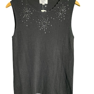 Bonnie & Bill Black Embellished Sleeveless Top Size M Vintage Beads Silk NWT