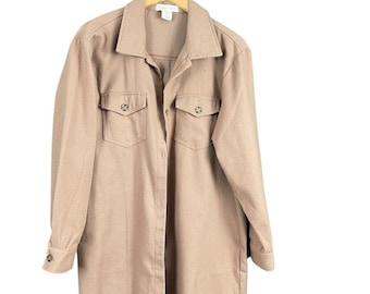 Beige Button Down Long Shirt Women Size Large Western Hipster Shacket