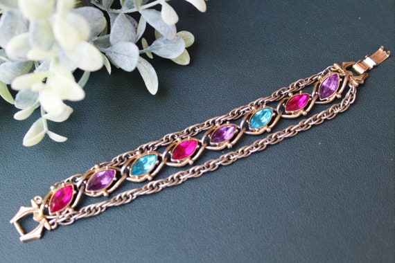 Multicolor Chain Bracelet Gold Bracelet 90s Vinta… - image 2