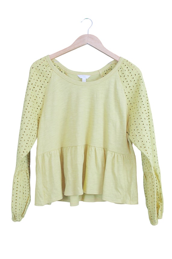 Yellow Ruffle Top with Eyelet Sleeves 100% Cotton… - image 4