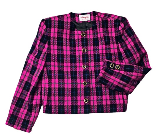 Pink Plaid Blazer | Pink and Black Crop Blazer| Wo