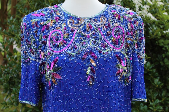 Vintage Blue Sequins Dress | 1980s Sequins Dress |