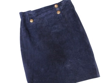 Blue Suede Leather Pencil Skirt Vintage Women Size 12