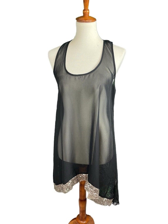PEARL Black Sheer Tank Tunic Long with Gold Sequin