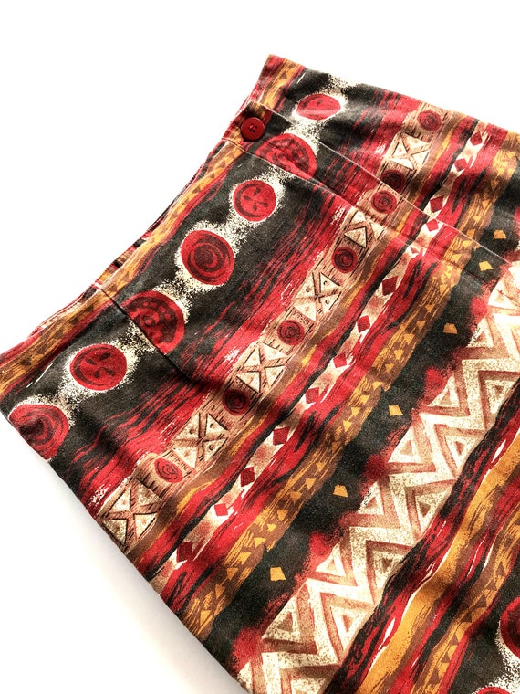 Red Abstract Wrap Skirt Size Large 1990s Vintage … - image 1