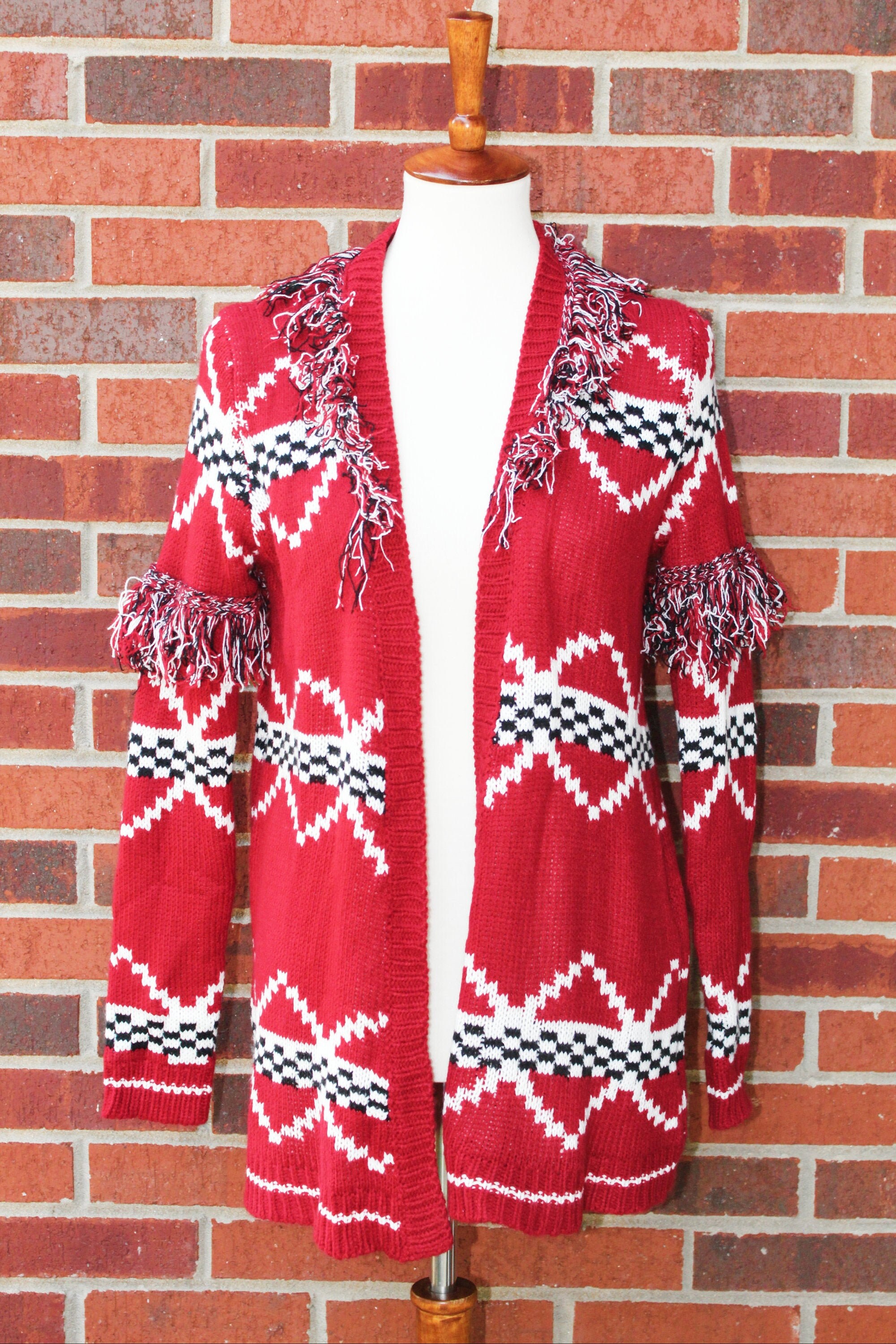 red fringe cardigan