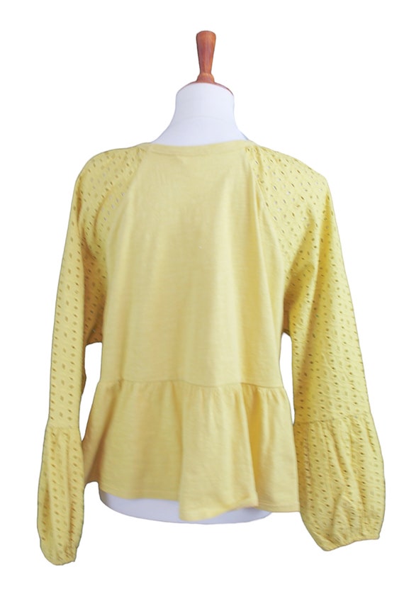 Yellow Ruffle Top with Eyelet Sleeves 100% Cotton… - image 3