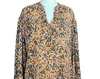 Leopard Blouse Animal Print Top Size Small Flowy Boho Tunic Sheer Dolman Sleeve Y2K