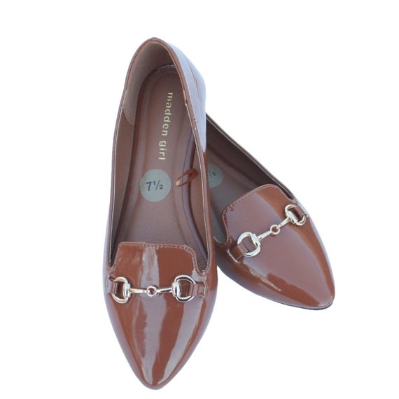 Madden Girl Cognac Brown Patent Leather Flats Poi… - image 5