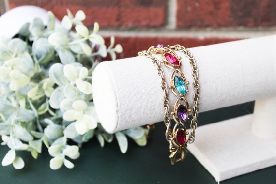 Multicolor Chain Bracelet Gold Bracelet 90s Vinta… - image 1