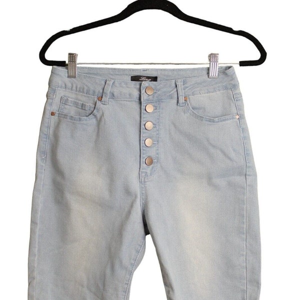 Light Wash Denim Jean Shorts Button Fly High Waist Juniors Size 15