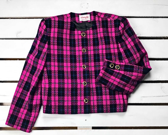 Pink Plaid Blazer | Pink and Black Crop Blazer| Wo