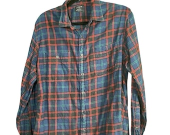 Vintage 80's J Crew Men's Blue Green PLAID Work Shop Hunting CHORE