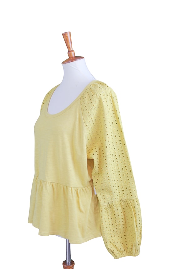 Yellow Ruffle Top with Eyelet Sleeves 100% Cotton… - image 2
