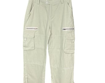 Beige Parachute Cargo Utility Pants Size M Y2K Grunge Casual Wide Leg Baggy