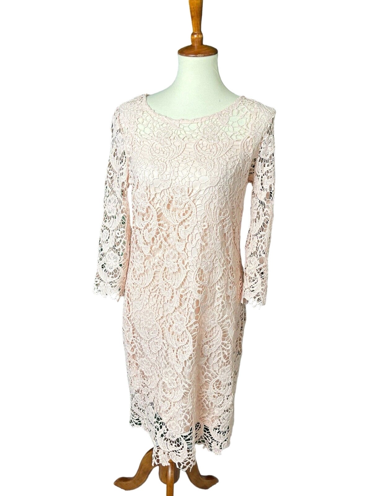 Blush Pink Lace Sheath Dress 3 4 Sleeve Lined Women s Size 10 New WITH TAGS