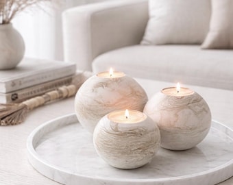 Marbled Tea Light Sphere Candle Holder Handmade Ceramic Gift