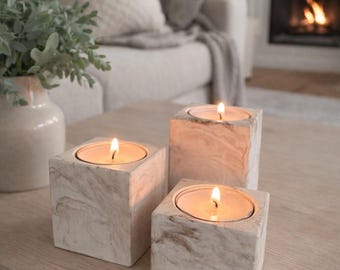 Ceramic Marbled Cube Candle Holder Gift Set