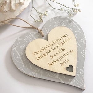 Engraved Auntie Best Friend Wooden Heart Gift