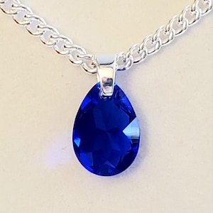 Men's Majestic Blue Pendant, or Necklace, in Swarovski Faceted Crystal with 925 Sterling Silver Bail, 925 Sterling Silver Filled Curb Chain