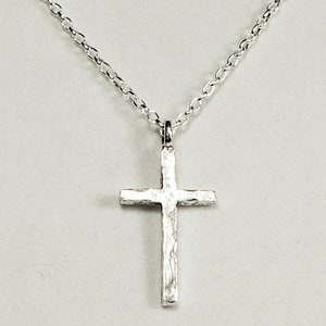 Men's Hammered Silver Cross Pendant, or Necklace in Antique Silver Plated Nickel-Free Pewter with 925 Sterling Silver Rolo Chain & Lobster