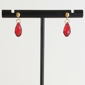 Scarlet Red Earrings in Swarovski 11mm Crystal Faceted Teardrop Briolettes with 14K Gold Filled Posts or Studs with 3mm Ball End with Backs