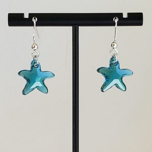 Teal Blue/Turquoise Earrings in "Indicolite" Swarovski Faceted Crystal Starfish with 925 Sterling  Silver Angular Ear Wires with 3mm Balls