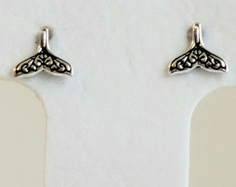Antique 925 Sterling Silver Petite Whale Tail Earrings and 925 Sterling Silver Studs or Posts with Whale Tail Ends and Sterling Silver Backs