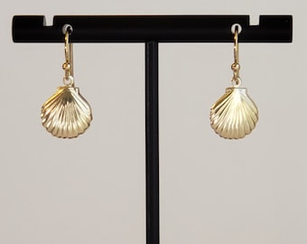 14K Gold Filled Scallop Shell Earrings with Exquisite Detailing and 14K Gold Filled Bali Hooks with Ball Ends- Studs/Leverbacks Also Listed