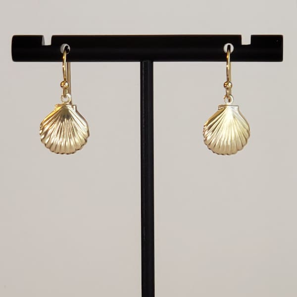 14K Gold Filled Scallop Shell Earrings with Exquisite Detailing and 14K Gold Filled Bali Hooks with Ball Ends- Studs/Leverbacks Also Listed