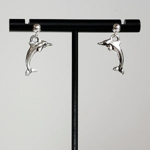 Playful Dolphin Earrings in Antique 925 Sterling Silver Plated Pewter, 925 Sterling Silver Posts(Studs) with 3mm Ball Ends- Other Wires