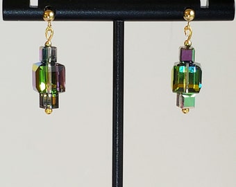 CRYSTAL CUBE RAINBOW EARRINGS 6mm Titanium posts. CRYSTAL CUBE RAINBOW EARRINGS 6mm Titanium posts.